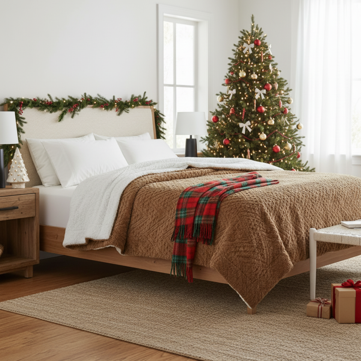 Caramel Brown Faux Fur Chevron Geometric Throw Blanket