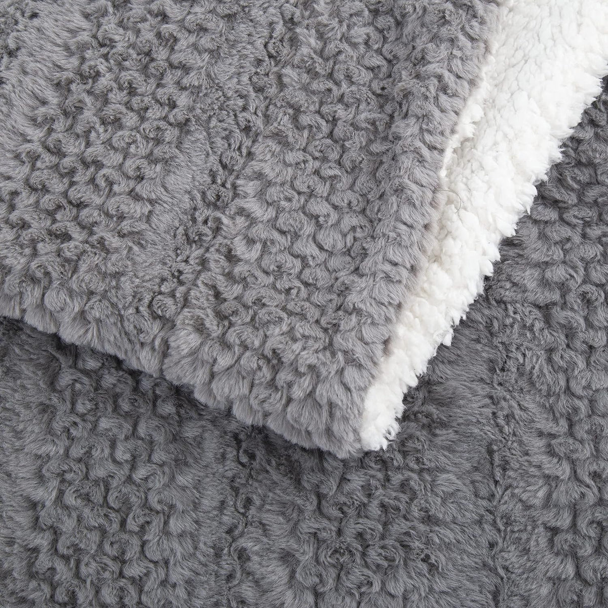 Dark Grey Faux Fur Bubble Textured Striped Throw Blanket