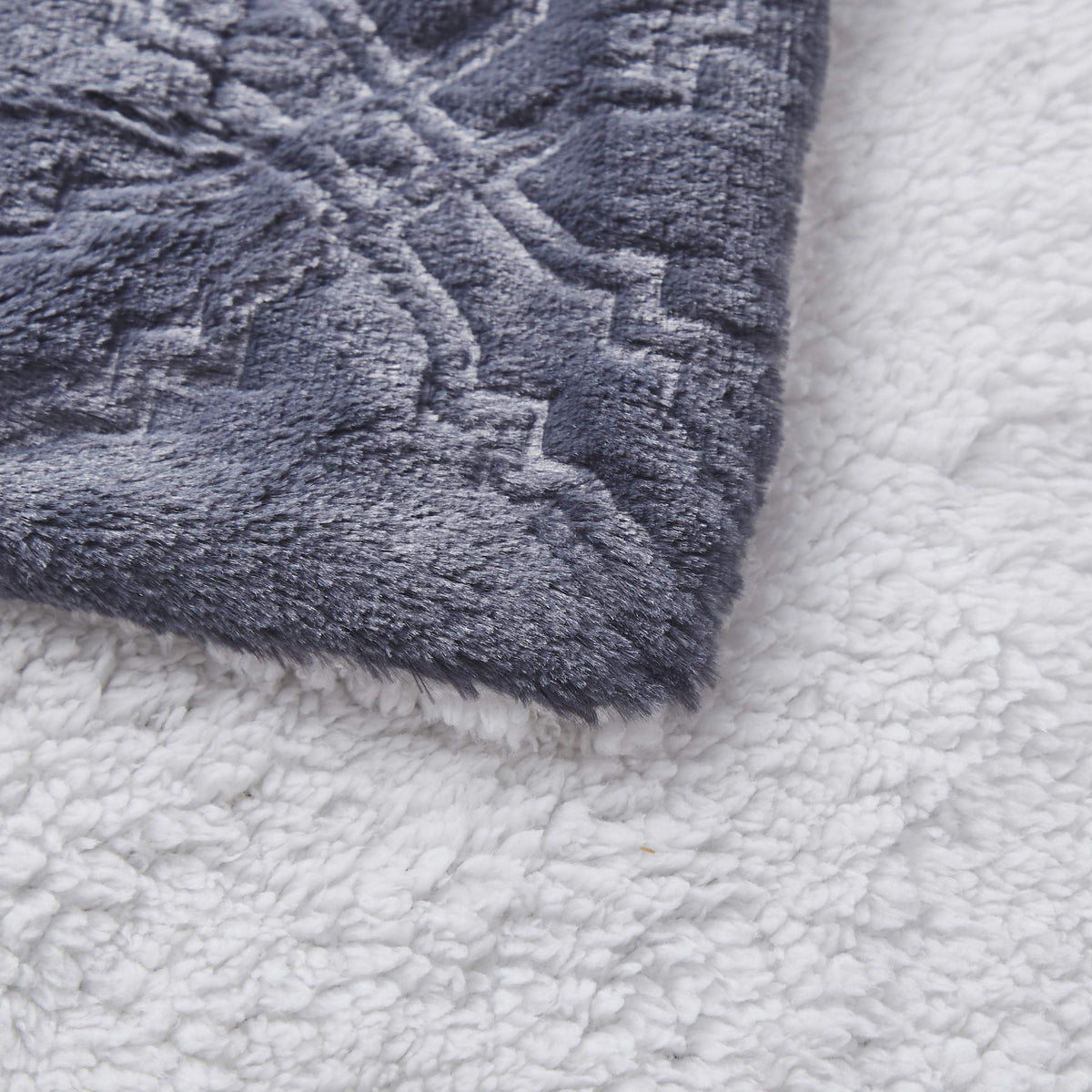 Steel Navy Blue Faux Fur Diamond Trellis Throw Blanket
