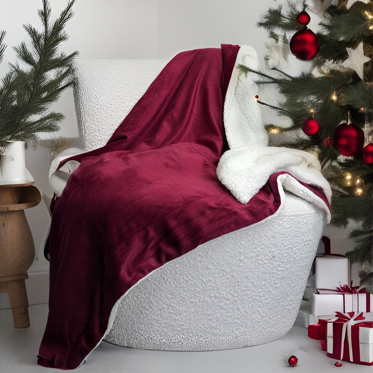 Holiday Red Microfleece Sherpa Back Throw Blanket
