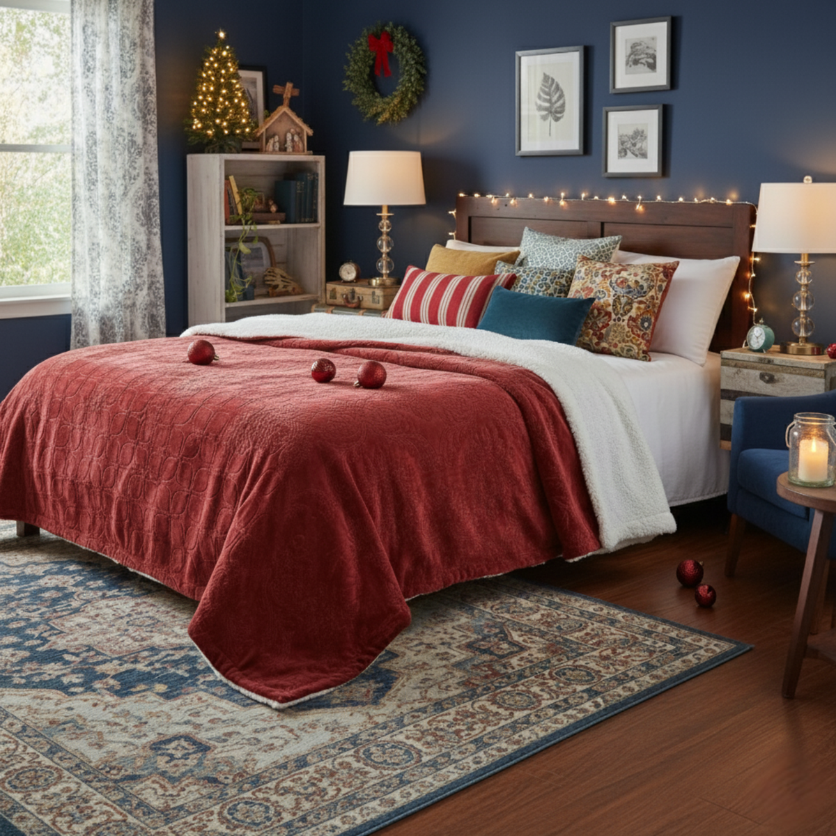 Merlot Red Reversible Sherpa Embossed Throw Blanket