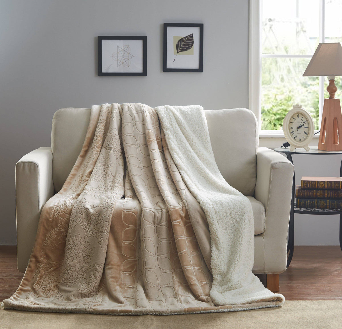 Champagne Beige Sherpa Bubbly Embossed Throw Blanket