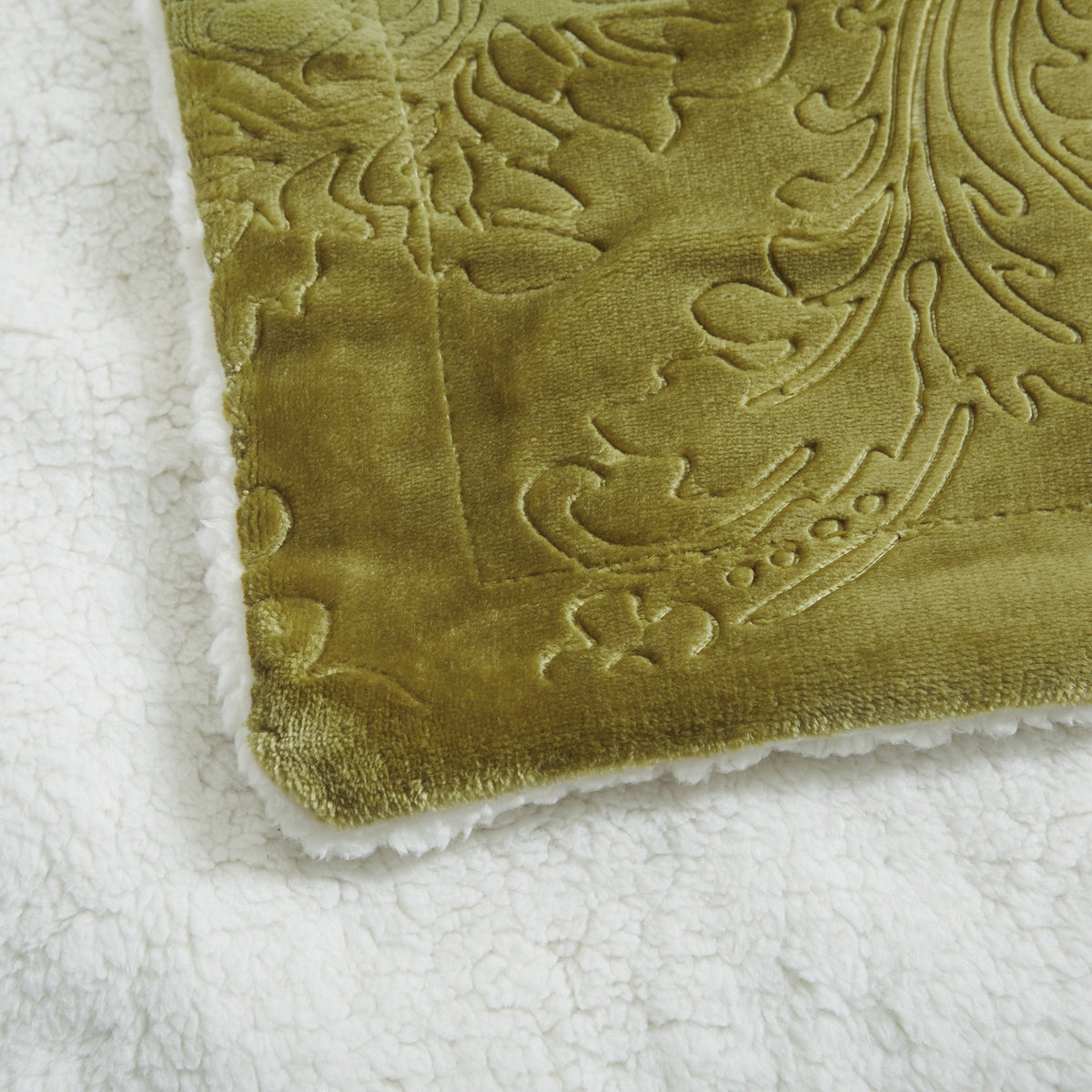 Green Olive Chartreuse Sherpa Embossed Throw Blanket