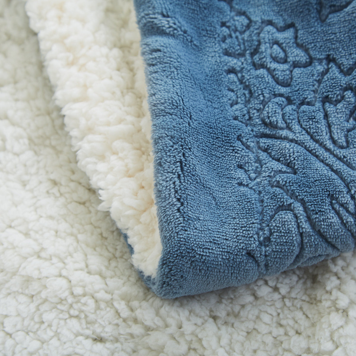 Grey Blue Sherpa Embossed Throw Blanket