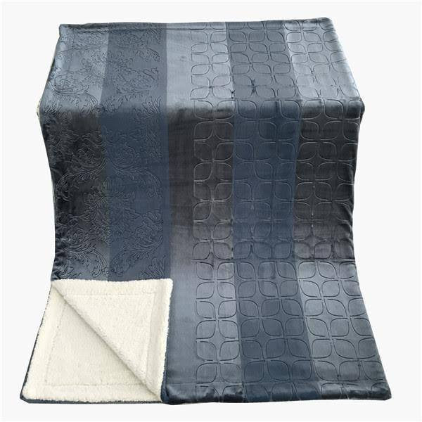 Grey Blue Sherpa Embossed Throw Blanket
