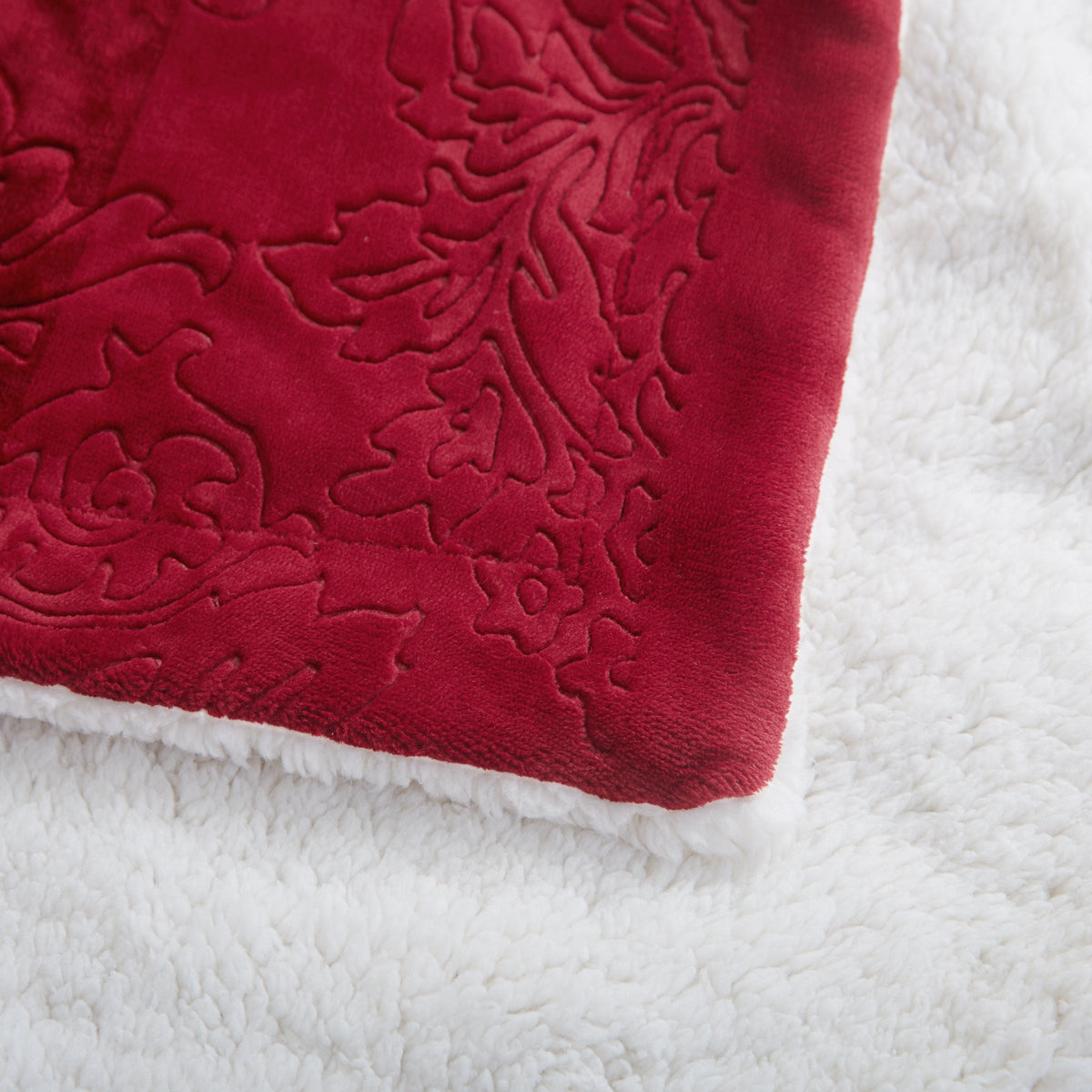 Merlot Red Reversible Sherpa Embossed Throw Blanket
