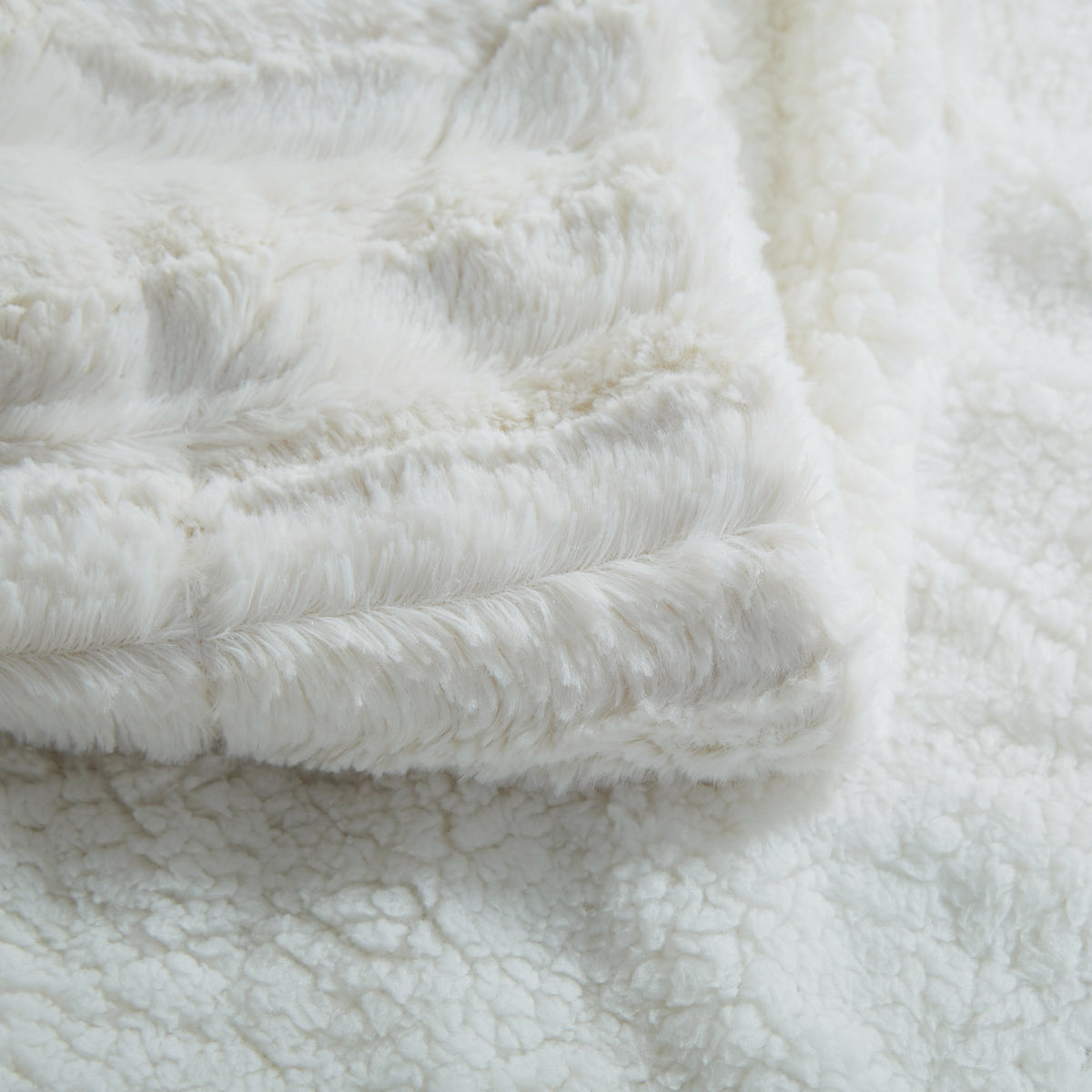 White Ivory Polar Faux Fur Sherpa Throw Blanket