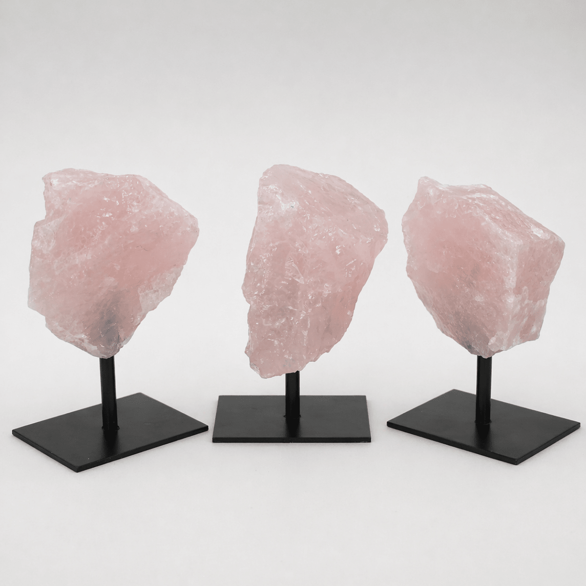 Raw Rose Quartz Crystal on Metal Stand — Natural Home Décor