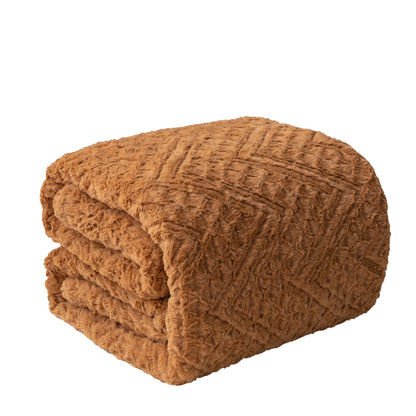Caramel Brown Faux Fur Chevron Geometric Throw Blanket
