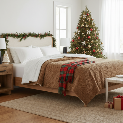 Caramel Brown Faux Fur Chevron Geometric Throw Blanket