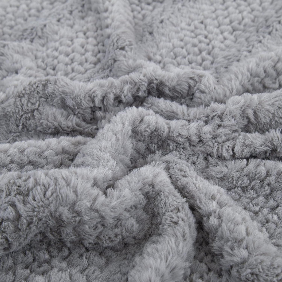 Dark Grey Faux Fur Bubble Textured Striped Throw Blanket