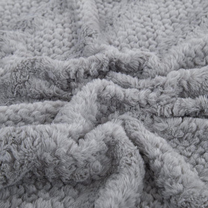 Dark Grey Faux Fur Bubble Textured Striped Throw Blanket