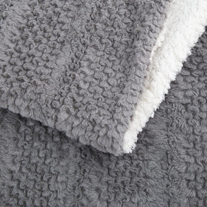 Dark Grey Faux Fur Bubble Textured Striped Throw Blanket