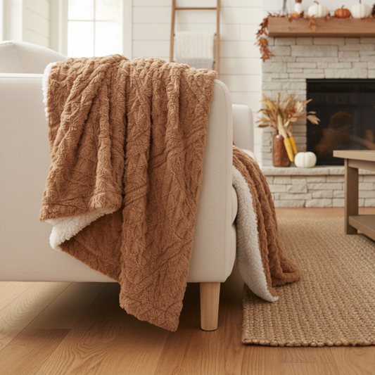Caramel Brown Faux Fur Chevron Geometric Throw Blanket