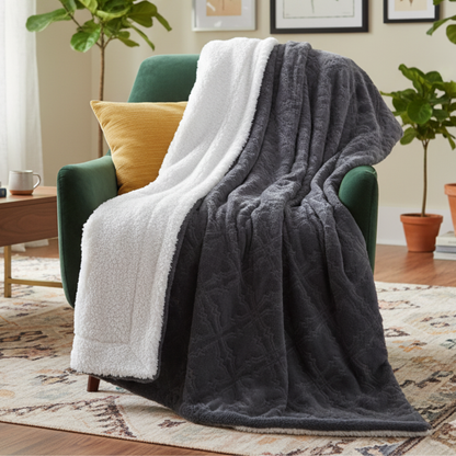 Steel Navy Blue Faux Fur Diamond Trellis Throw Blanket
