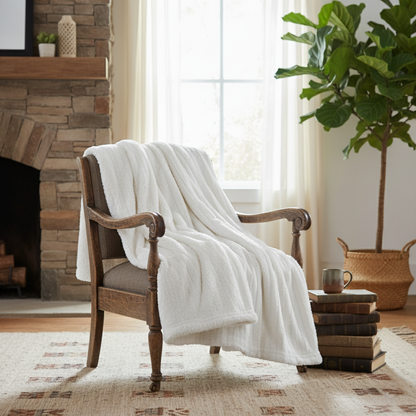 White Ivory Polar Faux Fur Sherpa Throw Blanket
