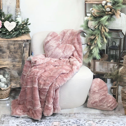 Dusty Rose Pink Faux Fur Throw Blanket
