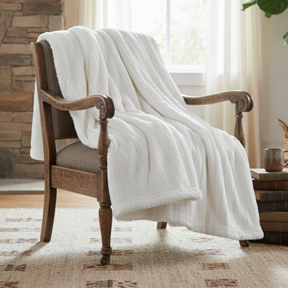 White Ivory Polar Faux Fur Sherpa Throw Blanket