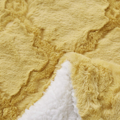 Mustard Yellow Faux Fur Moroccan Lattice Throw Blanket