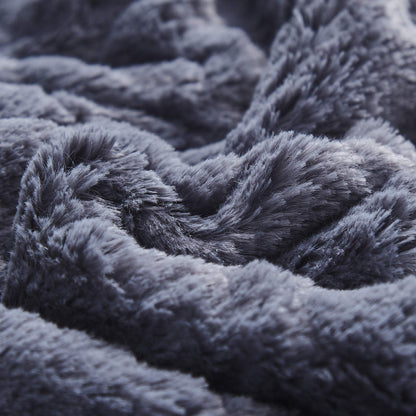 Steel Navy Blue Faux Fur Diamond Trellis Throw Blanket