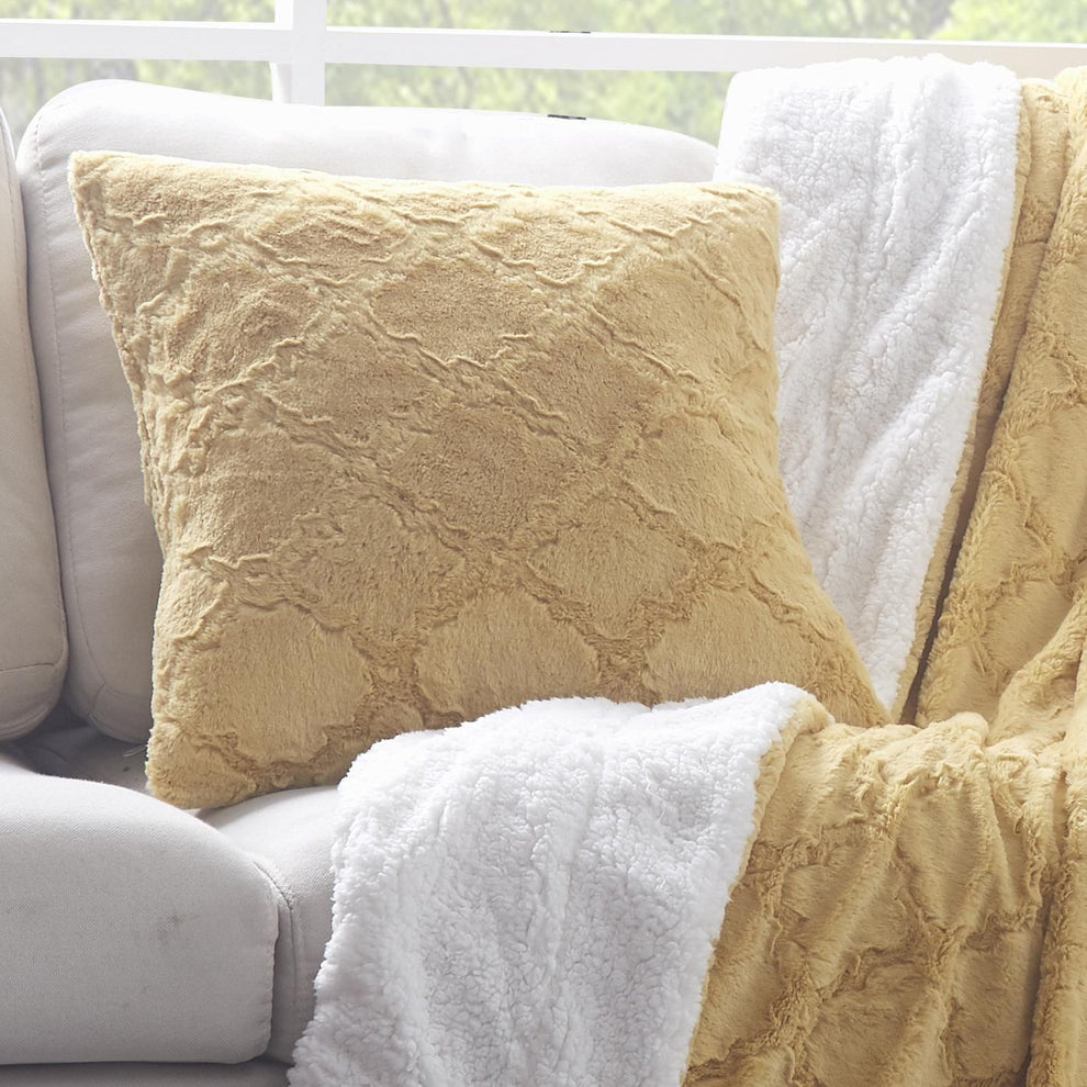 Mustard Yellow Faux Fur Pillow Cover | Shimmers & Throws