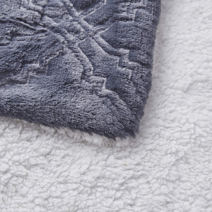 Steel Navy Blue Faux Fur Diamond Trellis Throw Blanket