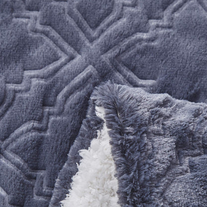 Steel Navy Blue Faux Fur Diamond Trellis Throw Blanket