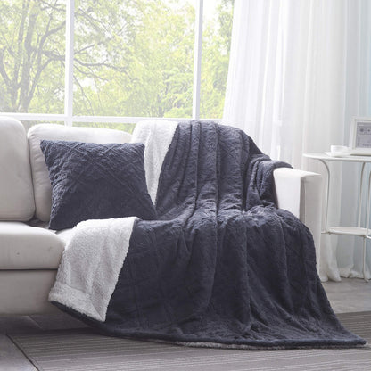 Steel Navy Blue Faux Fur Diamond Trellis Throw Blanket