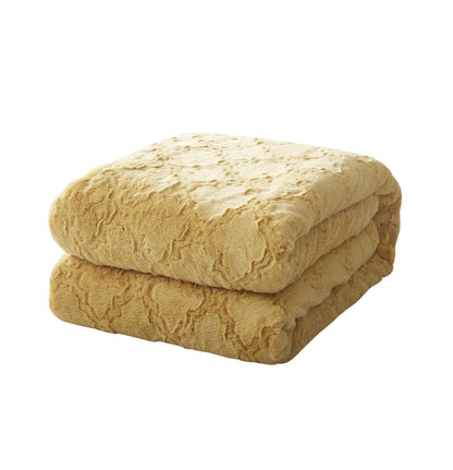 Mustard Yellow Faux Fur Moroccan Lattice Throw Blanket