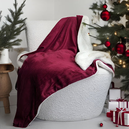 Holiday Red Microfleece Sherpa Back Throw Blanket