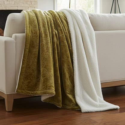 Green Olive Chartreuse Sherpa Embossed Throw Blanket