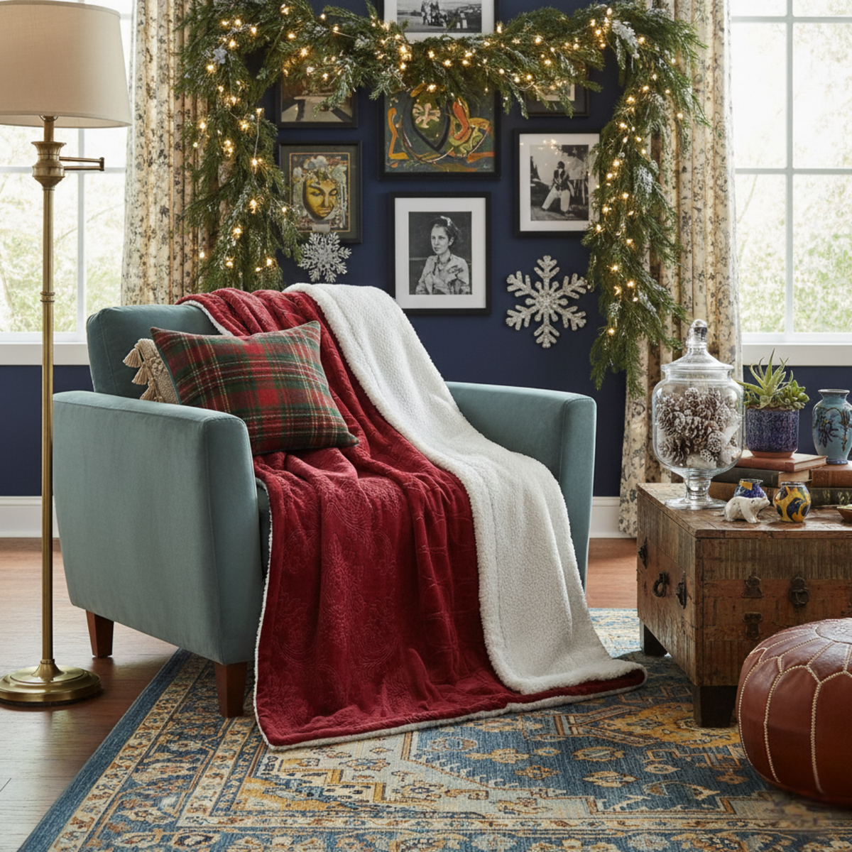 Merlot Red Reversible Sherpa Embossed Throw Blanket