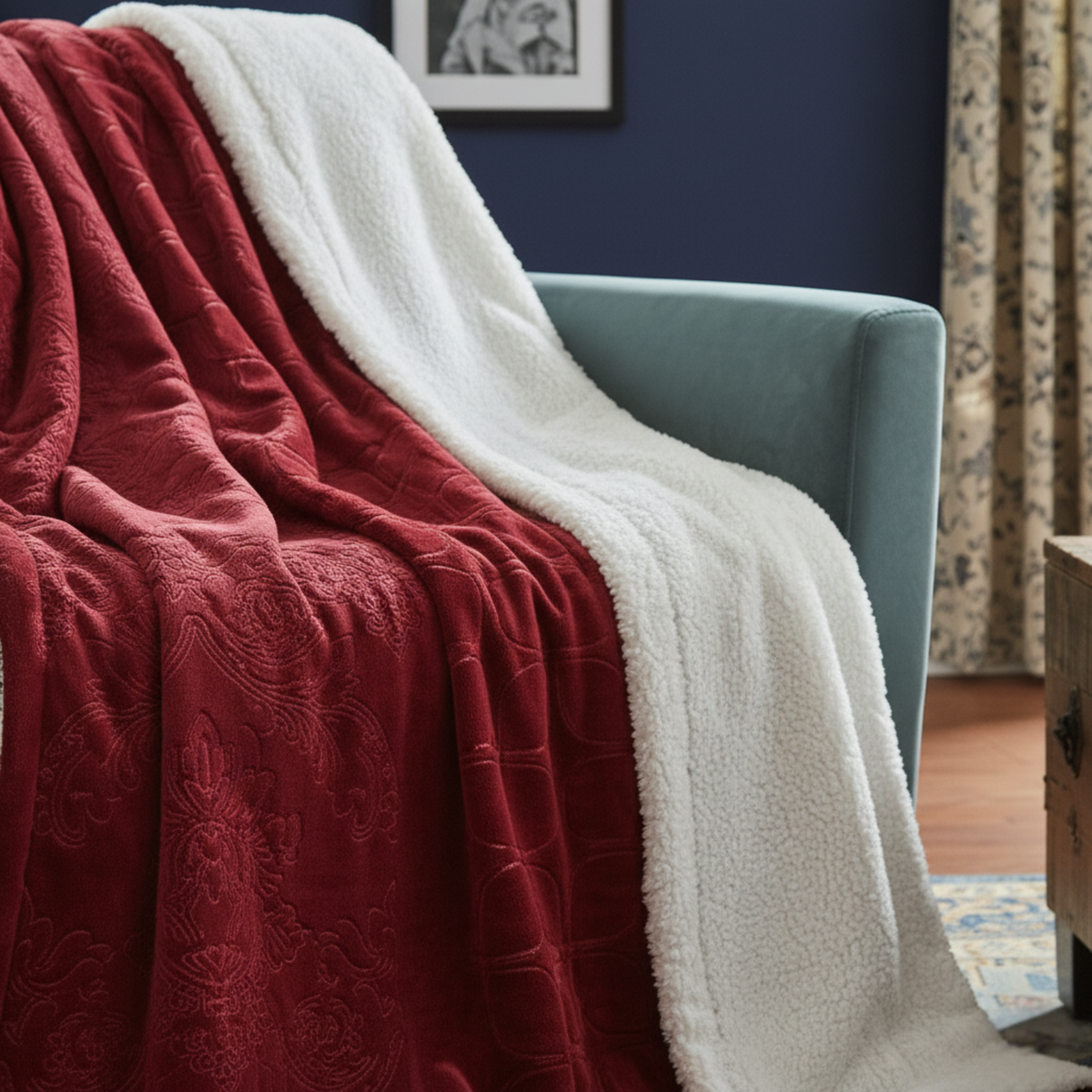 Merlot Red Reversible Sherpa Embossed Throw Blanket