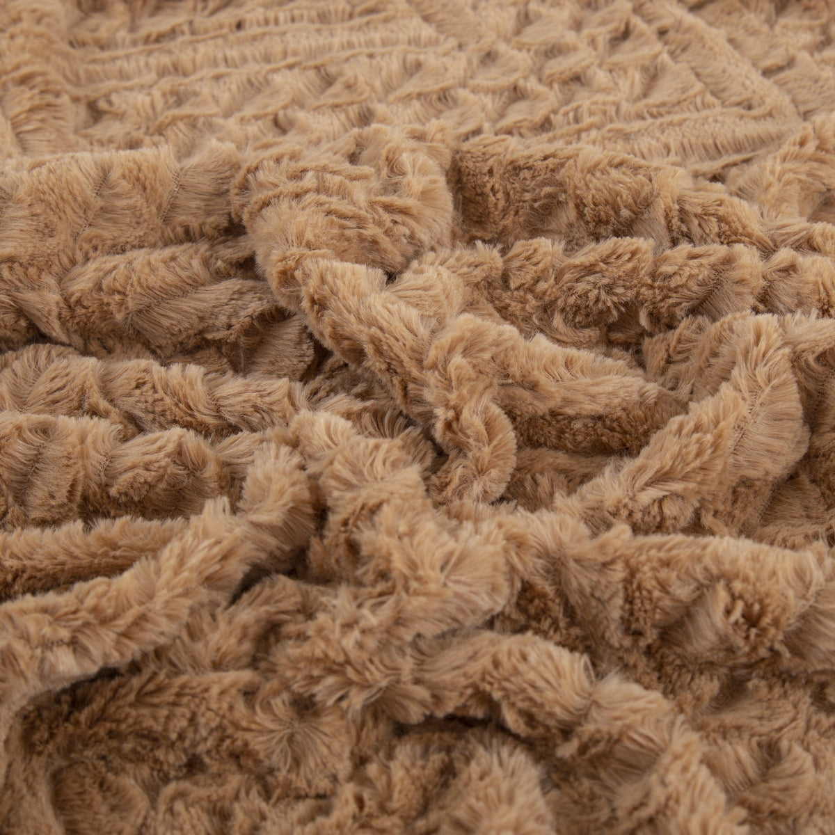 Caramel Brown Faux Fur Chevron Geometric Throw Blanket