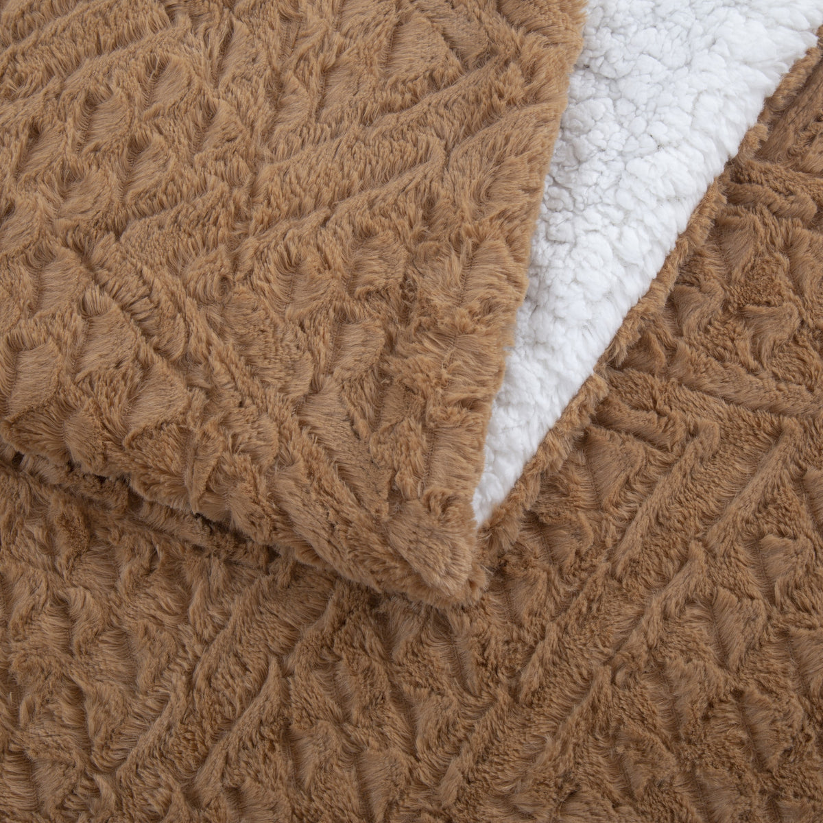 Caramel Brown Faux Fur Chevron Geometric Throw Blanket