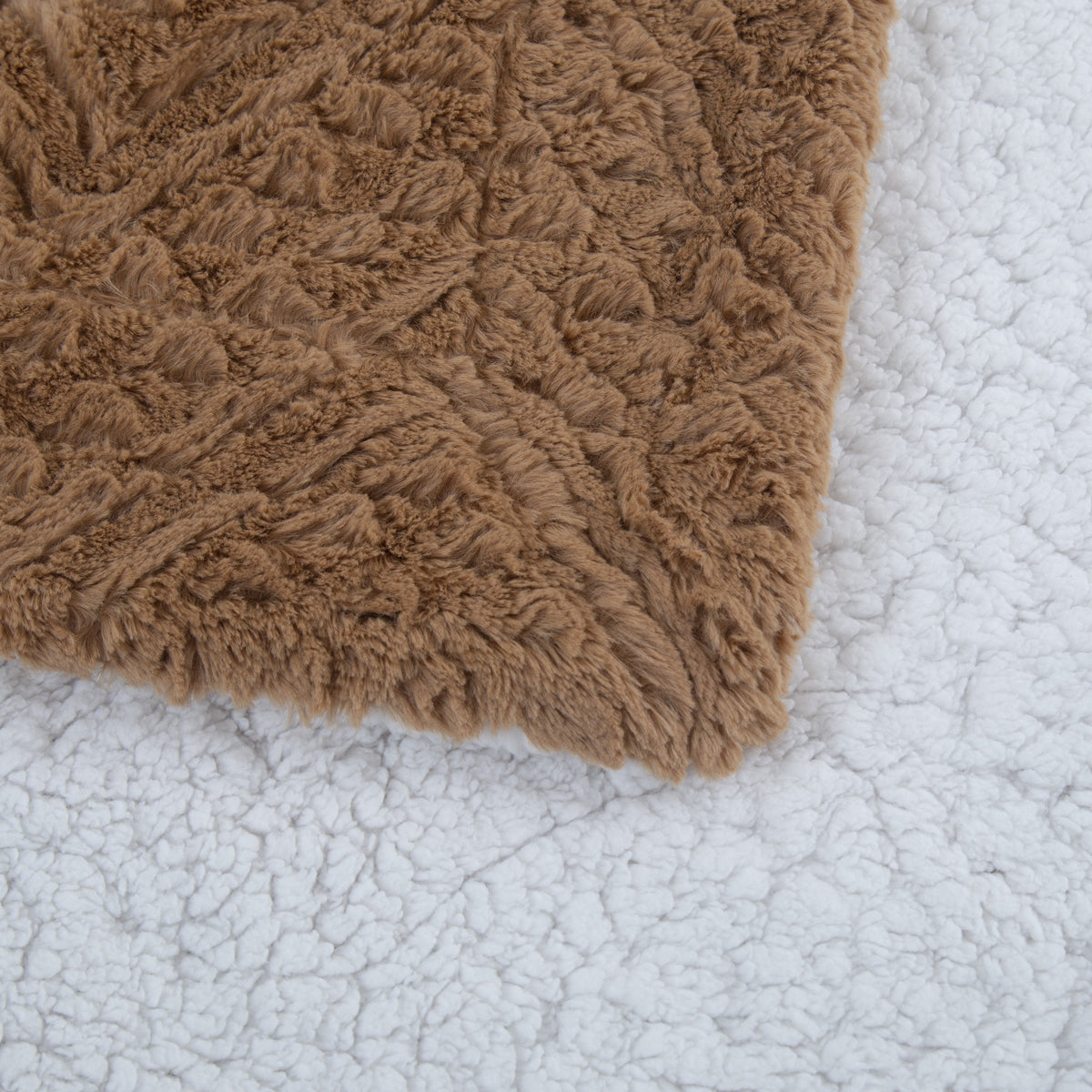 Caramel Brown Faux Fur Chevron Geometric Throw Blanket