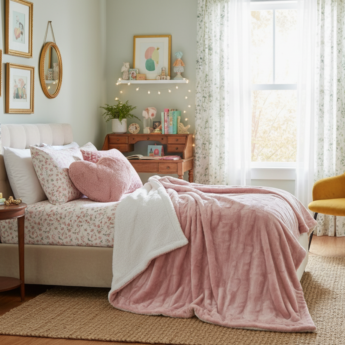 Dusty Rose Pink Faux Fur Throw Blanket