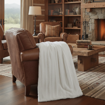 White Ivory Polar Faux Fur Sherpa Throw Blanket