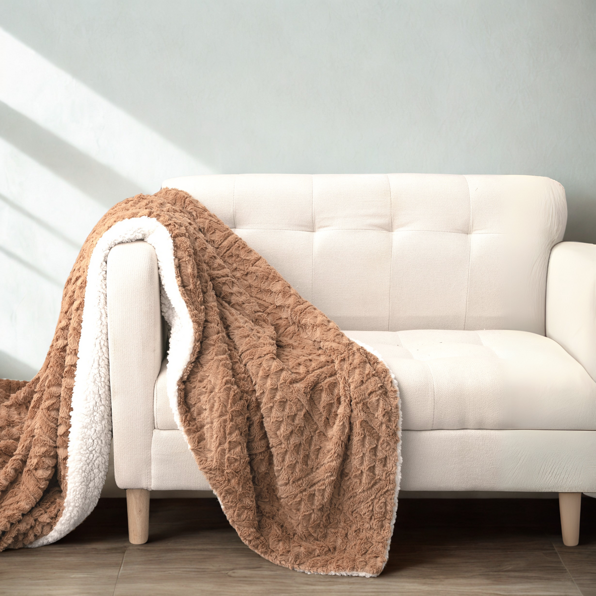 Caramel Brown Faux Fur Chevron Geometric Throw Blanket
