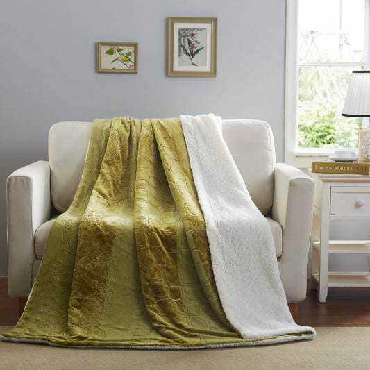 Green Olive Chartreuse Sherpa Embossed Throw Blanket