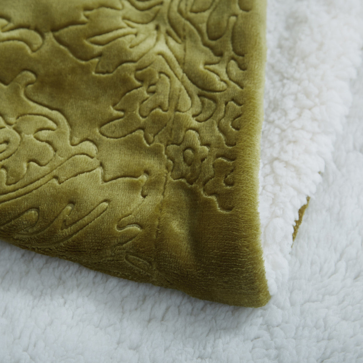 Green Olive Chartreuse Sherpa Embossed Throw Blanket