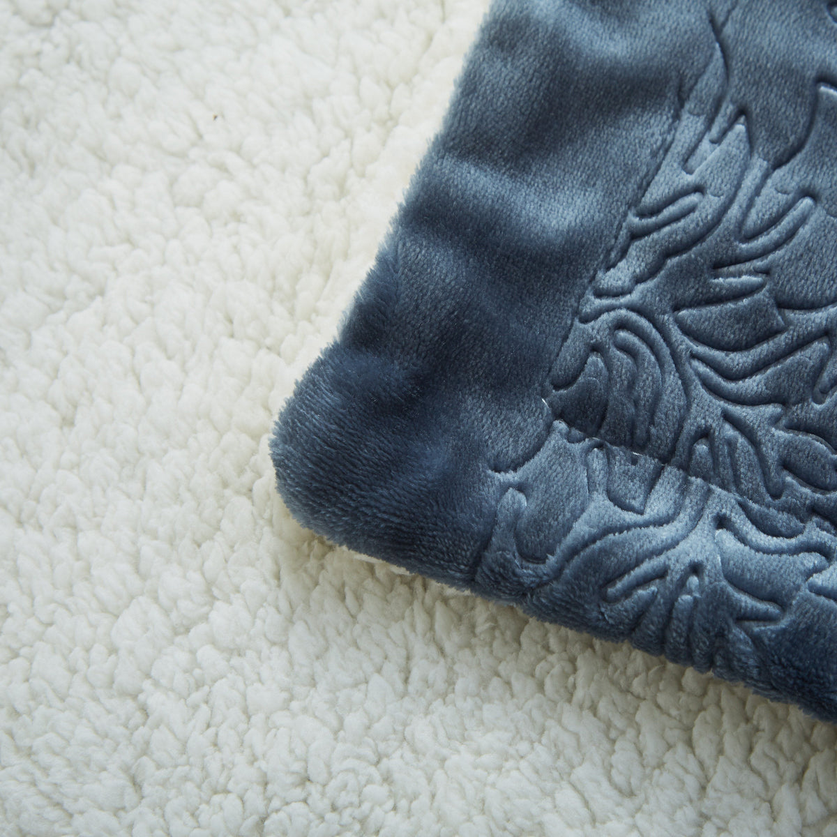 Grey Blue Sherpa Embossed Throw Blanket