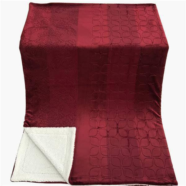 Merlot Red Reversible Sherpa Embossed Throw Blanket