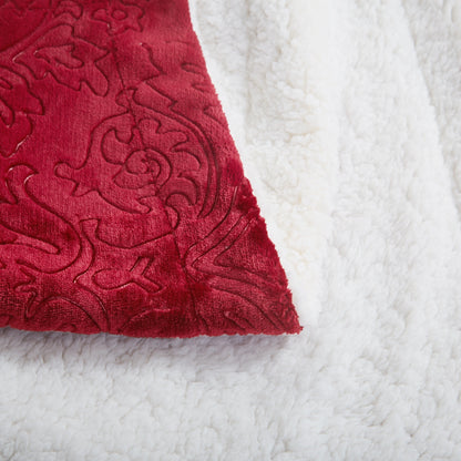 Merlot Red Reversible Sherpa Embossed Throw Blanket
