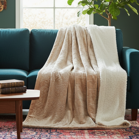 Champagne Beige Sherpa Bubbly Embossed Throw Blanket