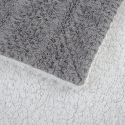 Dark Grey Faux Fur Bubble Textured Striped Throw Blanket