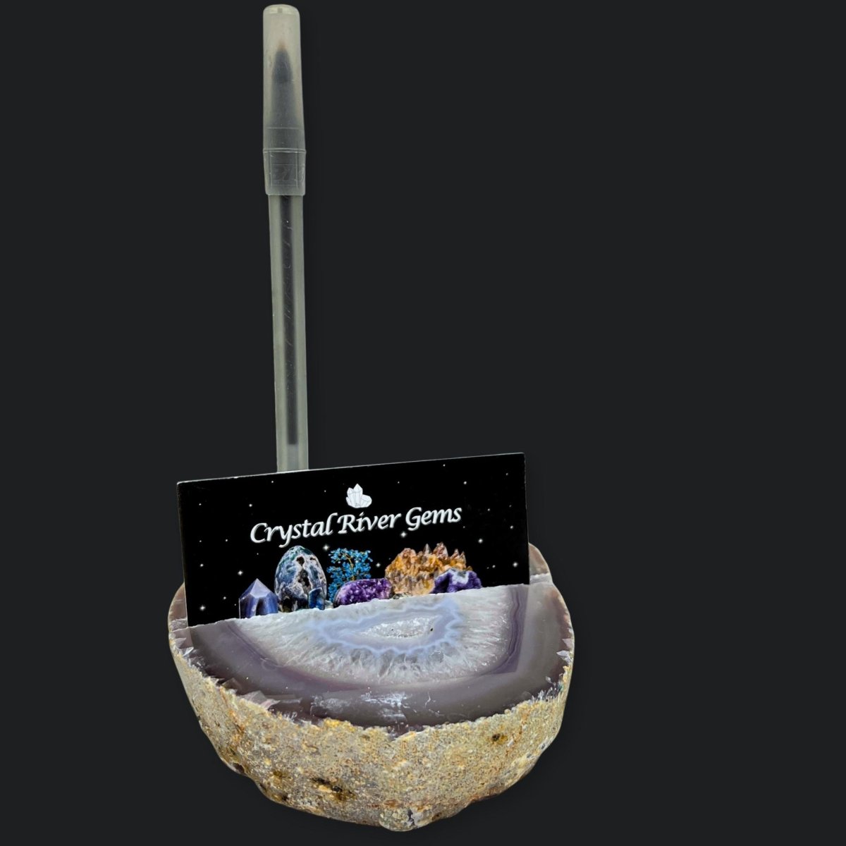 Natural Agate Geode Pen & Card Holder — Unique Desk Decor