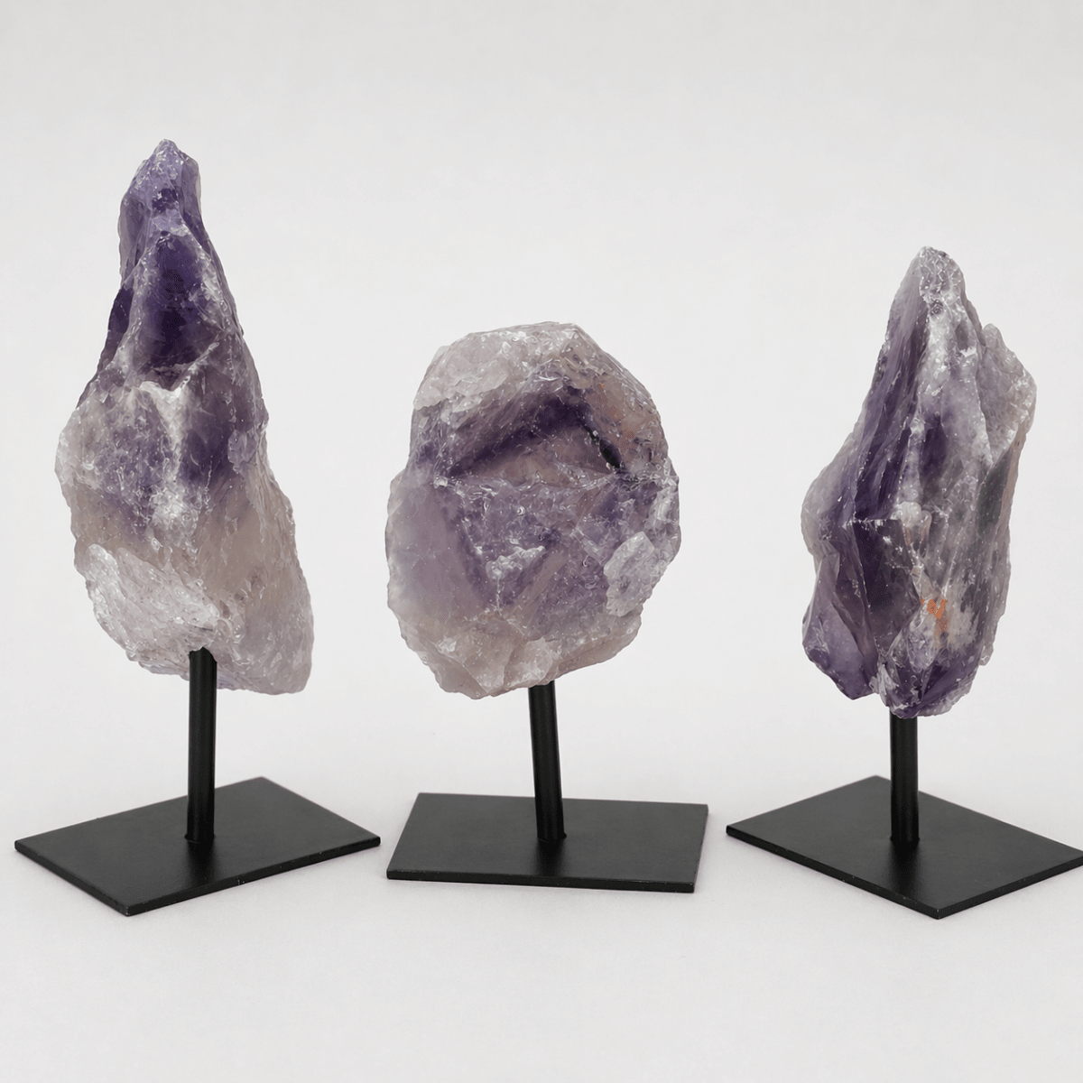 Raw Amethyst Crystal on Metal Stand — Natural Home Décor