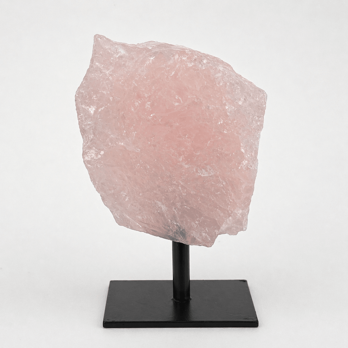Raw Rose Quartz Crystal on Metal Stand — Natural Home Décor