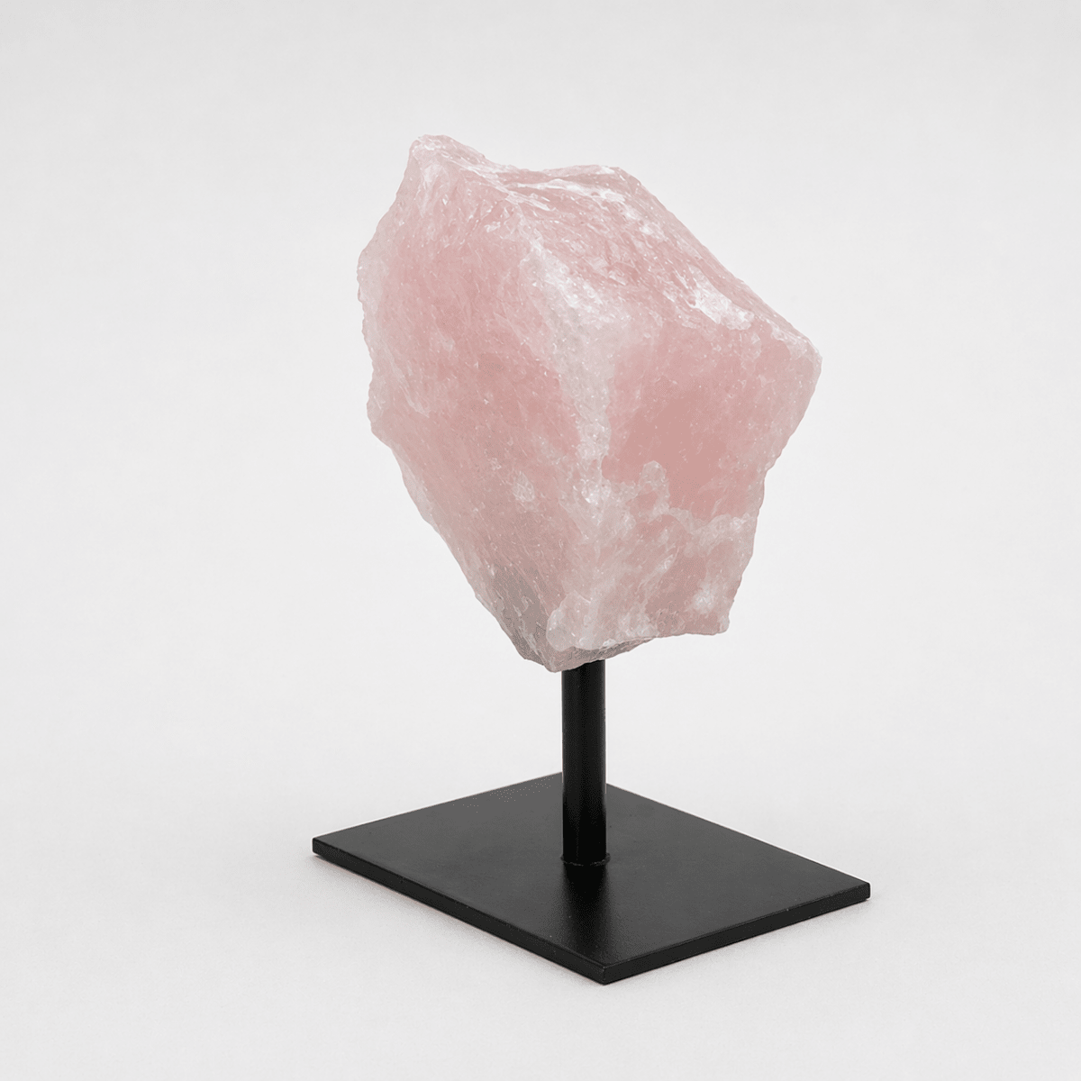 Raw Rose Quartz Crystal on Metal Stand — Natural Home Décor